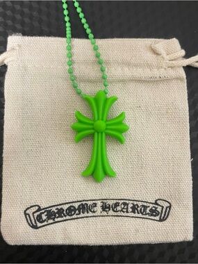 Chrome Hearts Neon Green Cross Pendant Necklace